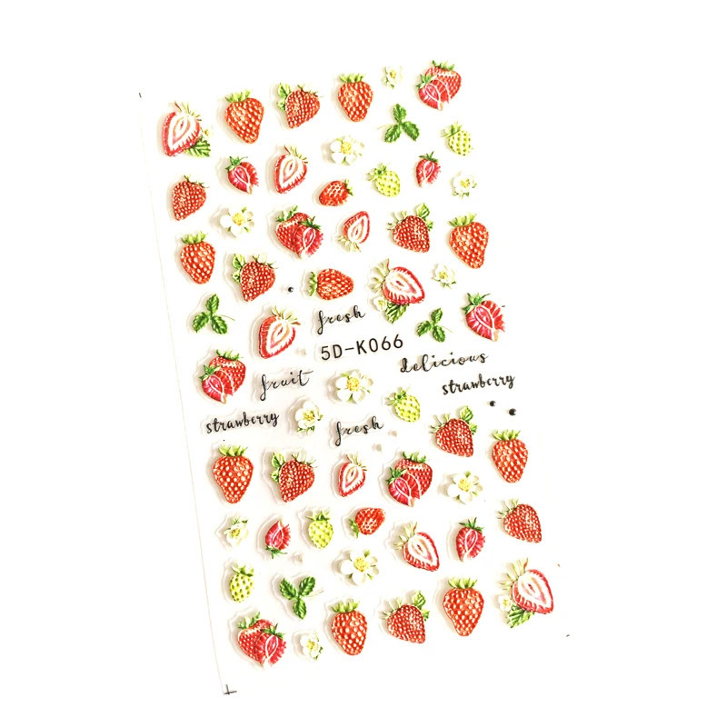 10 5D embossed lip flower butterfly nail stickers with cherry strawberry self-adhesive nail decoration 241024