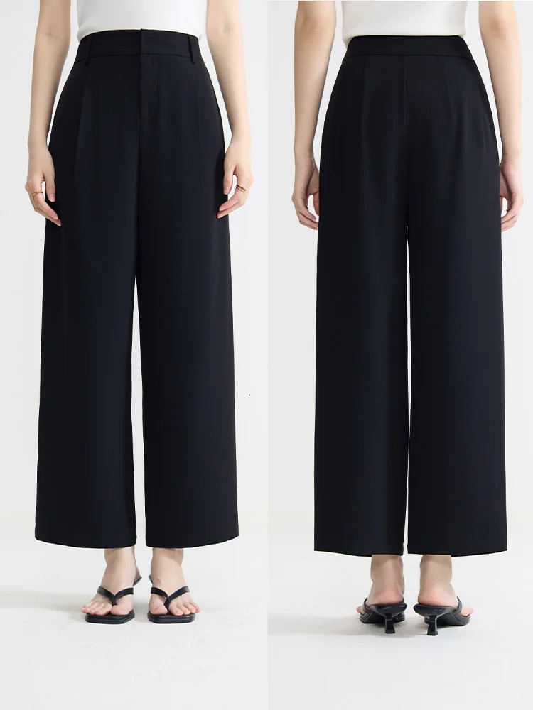 DUSHU Womens Simple Set Pants Office Womens Full Length Diagonal Womens Pants Black Summer Pants 24DS8285824DS82859 241023