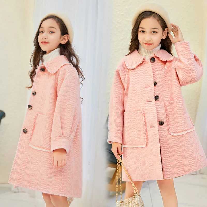 Spring and autumn jackets for girls aged 3 to 14 childrens clothing Korean thick wool coat full coat childrens fashion coat W241023