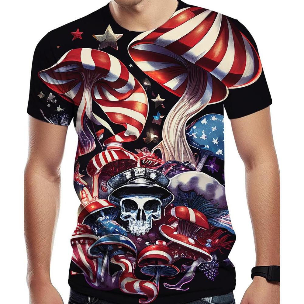 Mens T shirt Mens Casual Tees Short Sleeve Tshirt with Fantasy Mushroom Graphic Print tee Casual tops summer clothes Breathable and stylish