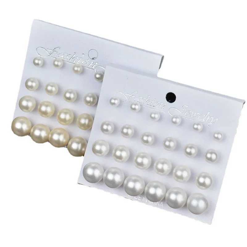 New 12 pairs/set of white simulated pearl earrings suitable for women girls earrings multi size earrings earring gifts W241023