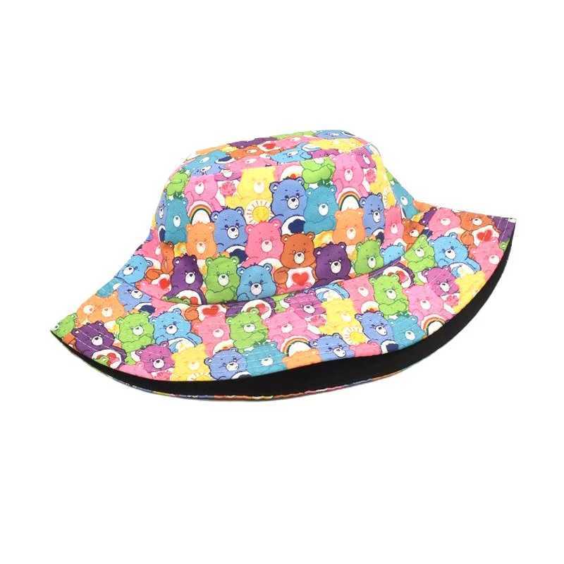 Bocca Cartoon Bear Bucket Hat with Colorful Cute Pattern Printing Fishermans Hat Double sided Panama Hat Mens Text Outdoor Travel X241023
