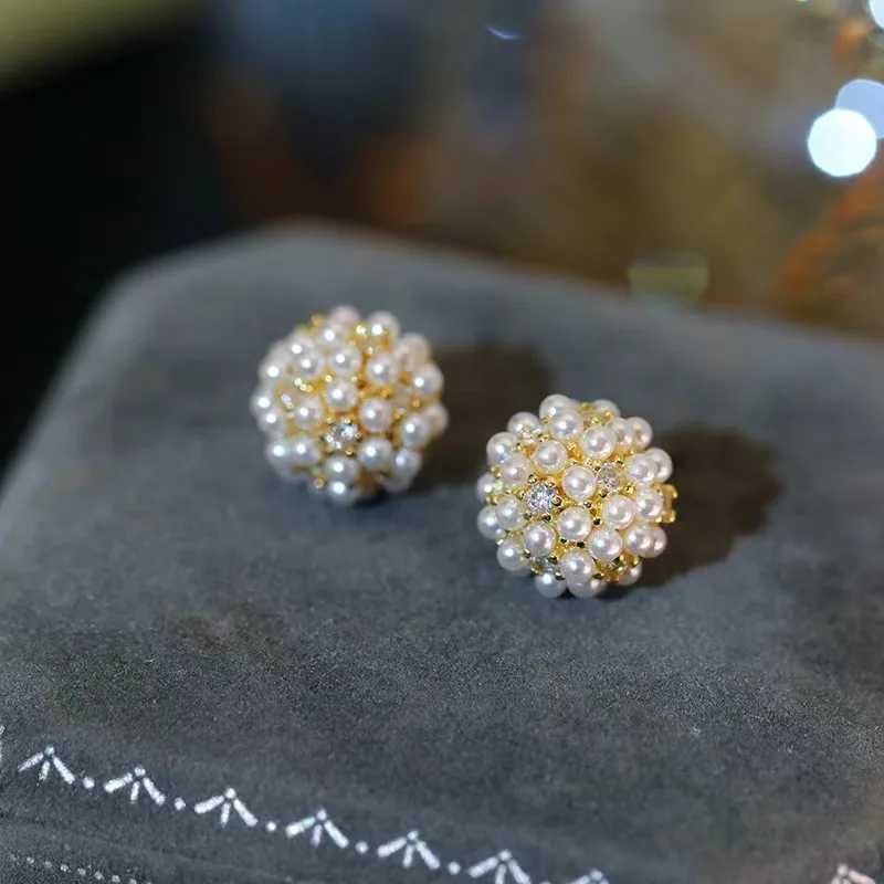Elegant mini pearl ball stud earrings suitable for womens fashionable crystal imitation pearl earrings party cute jewelry girl gifts W241023