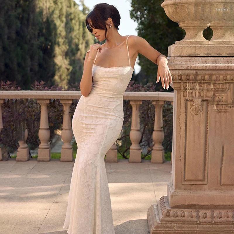 Casual Dresses Elegant White Suspender Chest Dress Womens Clothing Sexy Slim Fit Backless Long Skirt Birthday Wedding Party