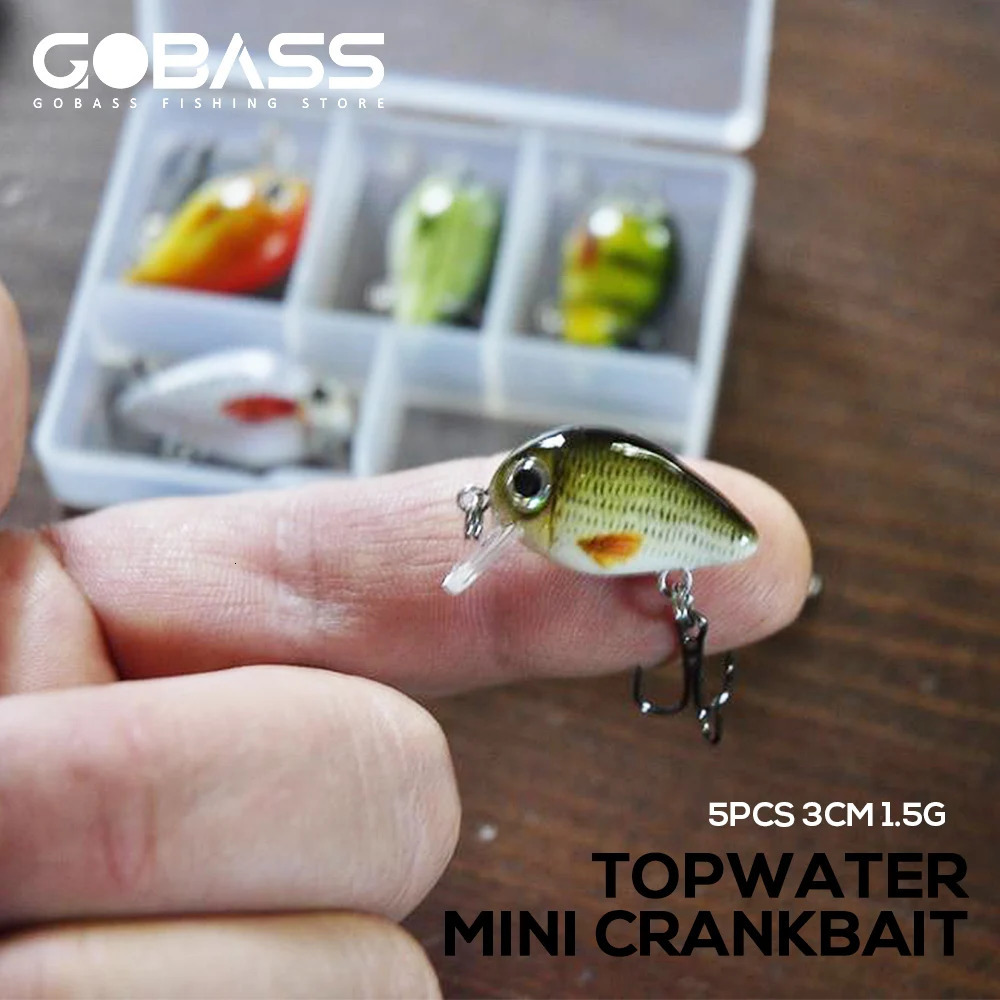 GOBASS 5pcs Mini Fish Bass Fishing Lure Set 3cm 15g Artificial Baits Topwater Crank Wobblers For Pike Crankbaits 241024