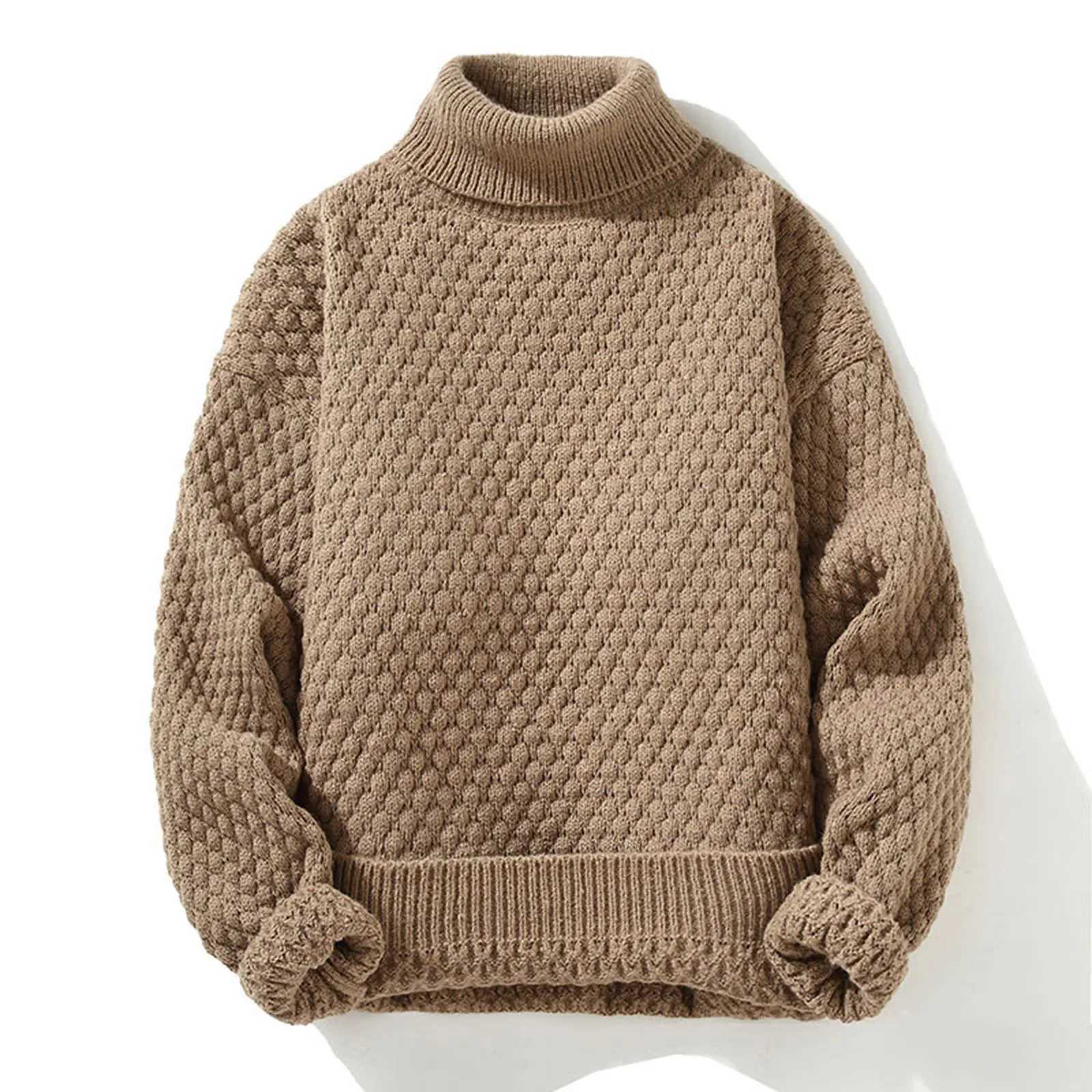 Autum Men Sweaters Knitwear Pullover Male Winter Solid Thick High Neck Sweater Youth Loose Pullover Pineapple Hombre Ropa LX241024