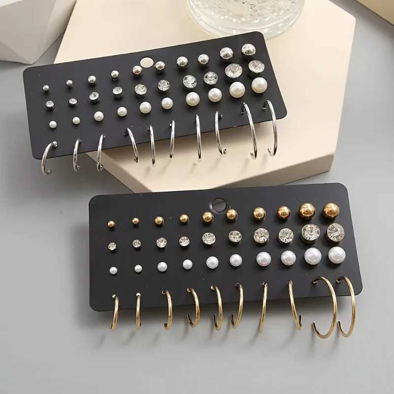 20 pairs of hot selling silver pearl zircon earrings set creative personality simple temperature earrings girl earrings W241023