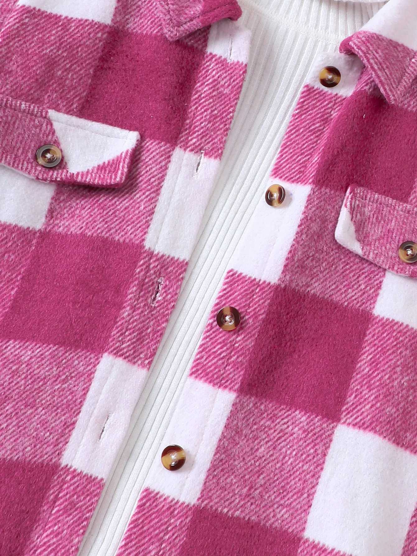 New casual thick plaid wool long jacket for girls in autumn and winter W241023