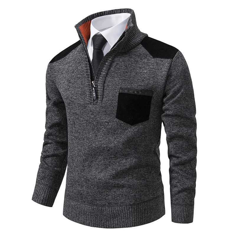 New Autumn Pullover Mens Sweater Half Zipper Patchwork Long Sleeve Warm Slim Sweaters Men Casual Fashion Sweater Men Clothing LX241024