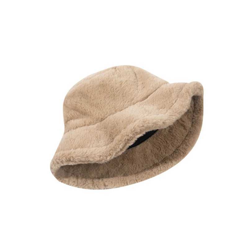 Soft winter plush warm bucket hat suitable for warm girls solid color foldable wide brown Panama hat outdoor windproof travel basin hat X2410231