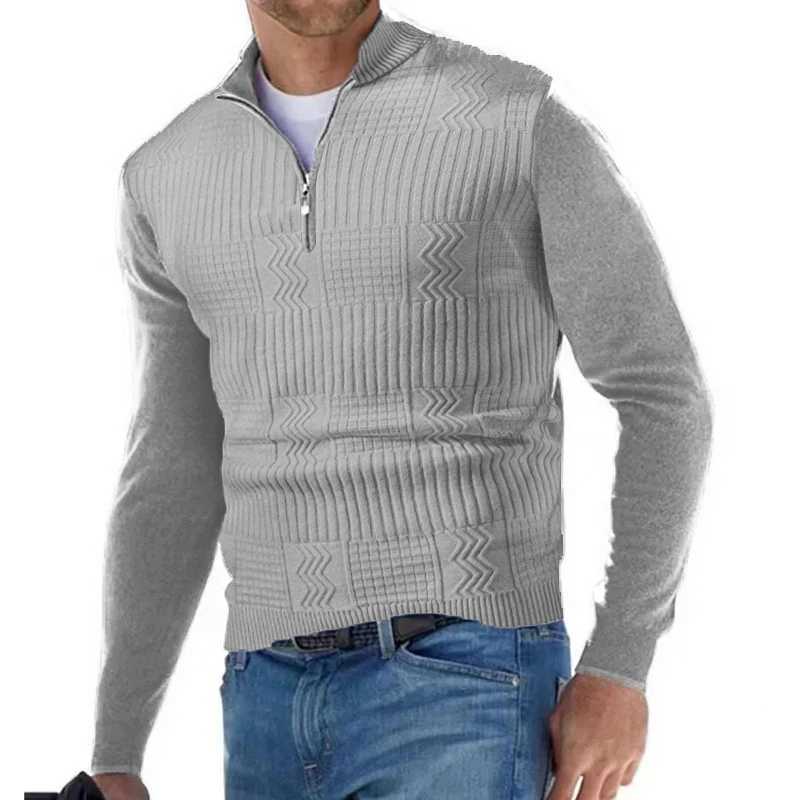 New Mens Half Zipper Sweaters Solid Color Pullover V-neck Long Sleeve Knitted Warm Sweater Autumn Casual Slim Sweatshirts LX241024