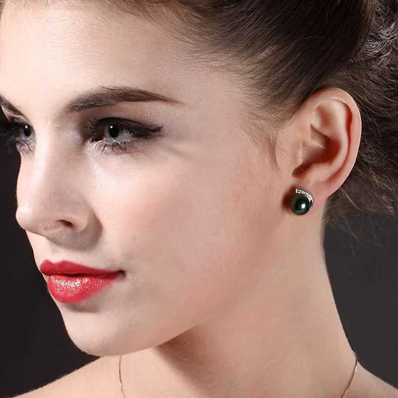 925 Silver Luxury Imitation natural seawater Black PearlStud Earrings Women Earrings Fashion Jewelry Wedding Christmas GiftX241023
