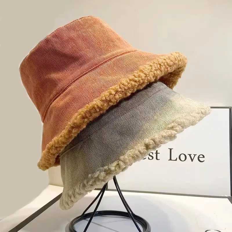 Warm Panama hat fluffy ladies coral fleece Ramsworth outdoor fisherman hat warm girls bilateral bucket hat X241023