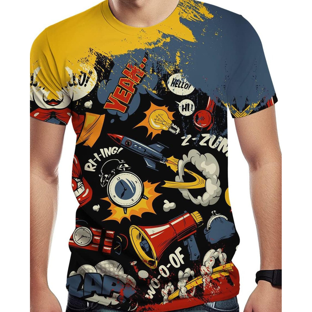 Mens T shirt Men's Cool T Shirt with Graffiti Graphic Print, Street Novelty Tee, Best Birthday Casual tops summer clothes Breathable trend