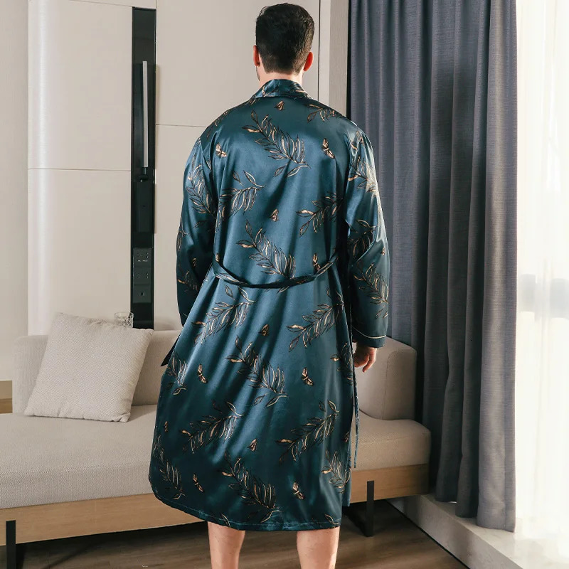 Mens sleepwear spring and autumn silk ultra-thin style sleepwear sleeping swimsuit ice silk swimsuit home summer clothing 241023