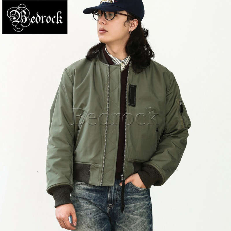 MBBCAR Vintage American Bomber For Men Army Green Ma-1 Flight Jacket Winter Windproof Thickened Warm Cotton Coat