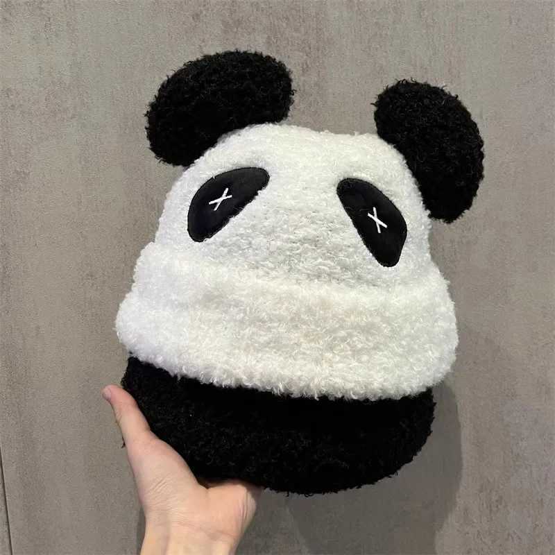 Winter cartoon panda hat for warm 2023 new fashion panda ear fur fluffy hat Sklies Beanies hat warm winter warm thick hat X241023