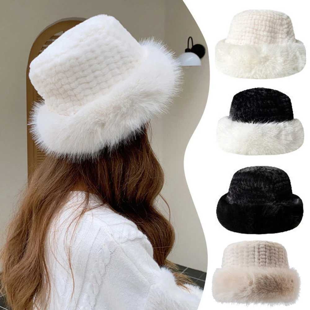 New Fem Knitted Fluffy Real Rex Rabbit Fur Leather Hat Warm Outdoor Warm Natural Fur Hat Womens Fashion Knitted Fur Hat X241023