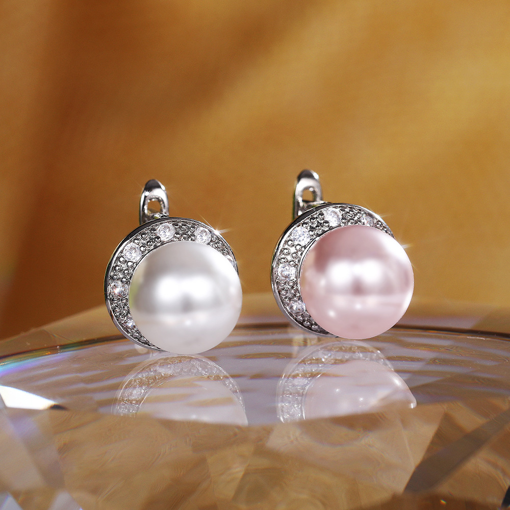 Simple Fashion Round Zircon Pearl Stud Earrings Women 925 Sterling Silver Earrings Classic Princess Crystal Stud Luxury Jewelry Exquisite Gift