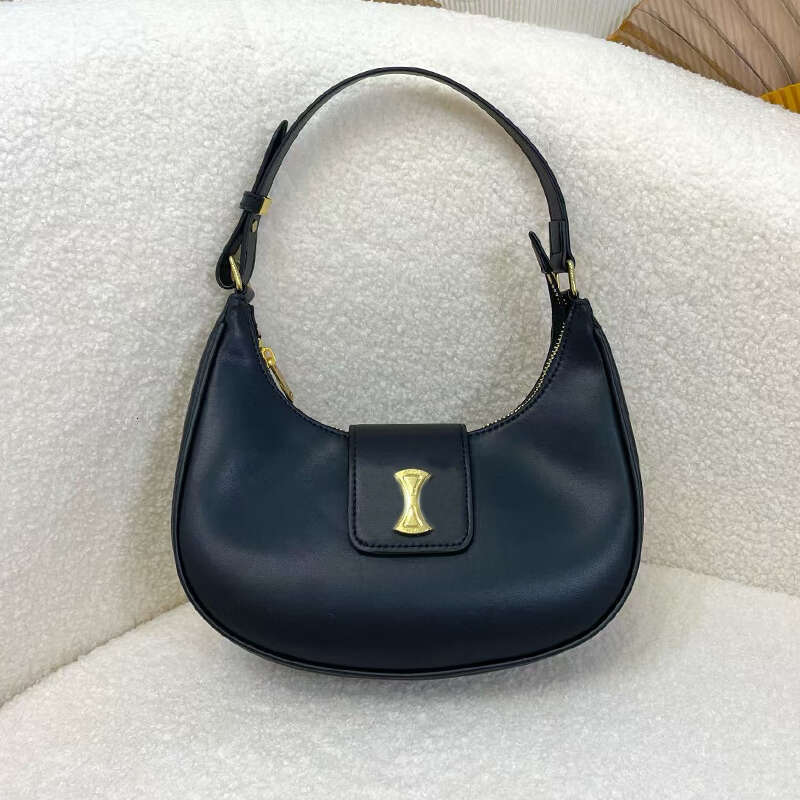 Designer Shoulder Bags Womens Handbags Smooth Cow Leather Handbag Black Luxury Half Moon Purses Woman Fashion Totes Bag