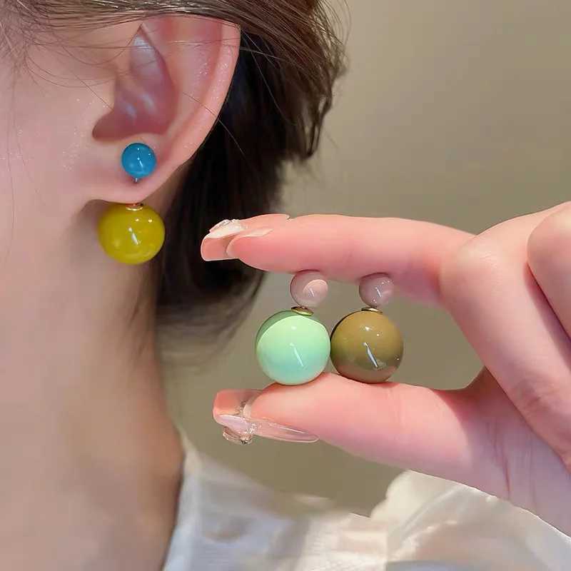 Candy Color Pearl Ball Stud Earrings Retro Double-sided Acrylic Personalized Bead Earring for Women Fashion Korean Jewelry GiftX241023