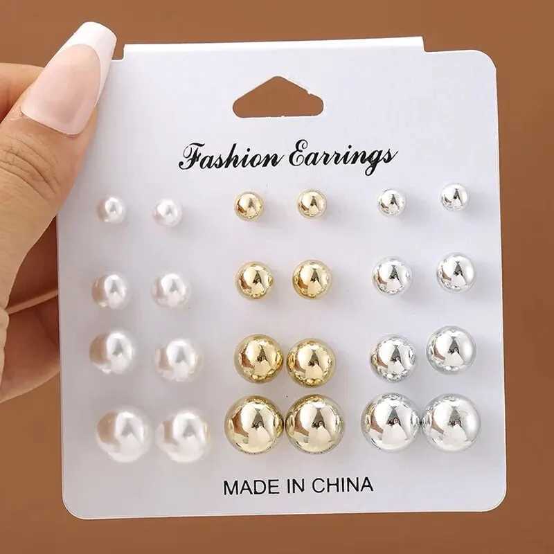 15 pairs of combinations simple and cute niche design vintage high-quality Beanie earrings shell pearl decoration W241023