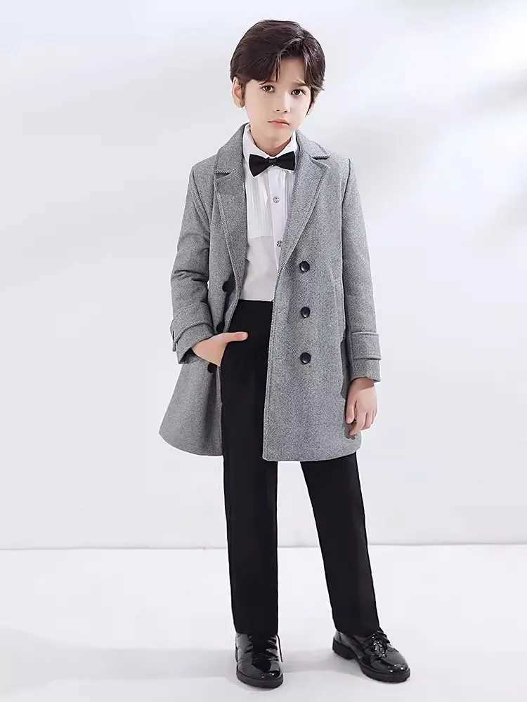 Childrens windproof outdoor long jacket childrens official birthday Par photography wool coat boys and girls winter thick warm wool coat W241023