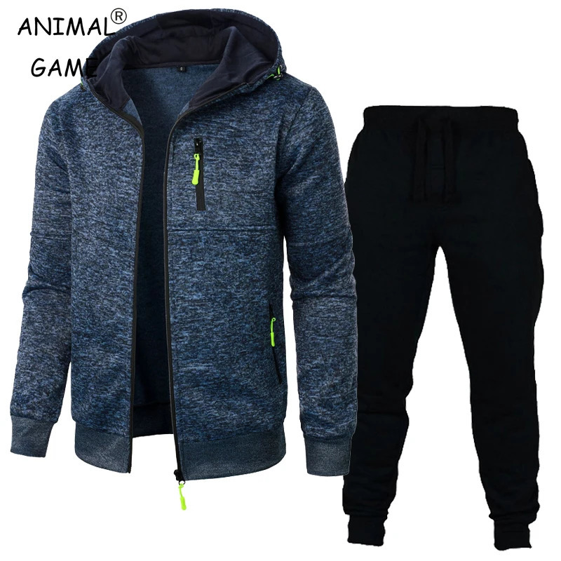Mens long sleeved sportswear mens zipper hooded set oversized warm jacket jacket outdoor track and field wear mens streetwear 2-piece set 241024