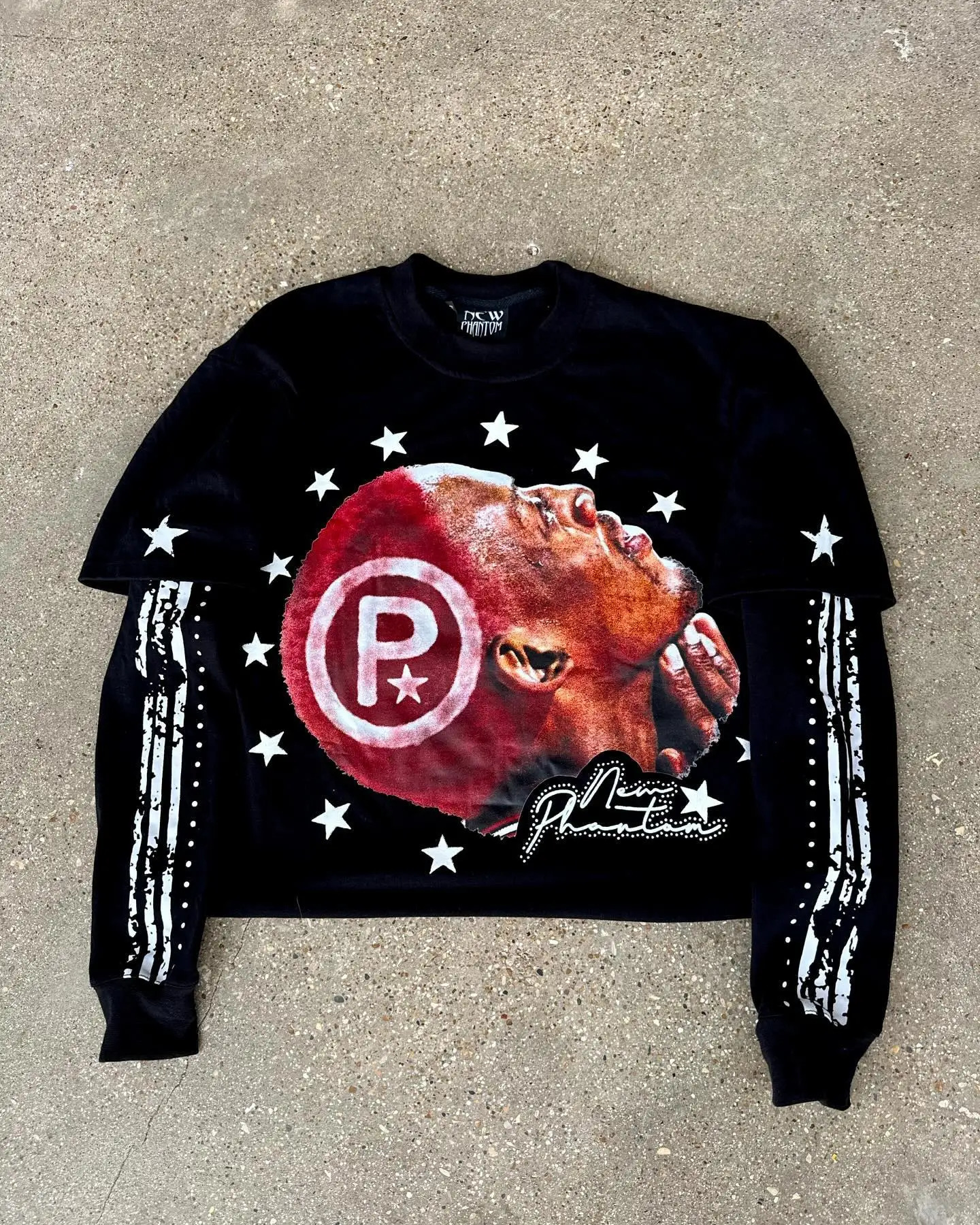 Autumn and Winter Gothic Bonce Printed Loose T-shirt Large Hip Hop Aesthetic Double Layer Long Sleeve Cotton Mens Street Clothing 241024