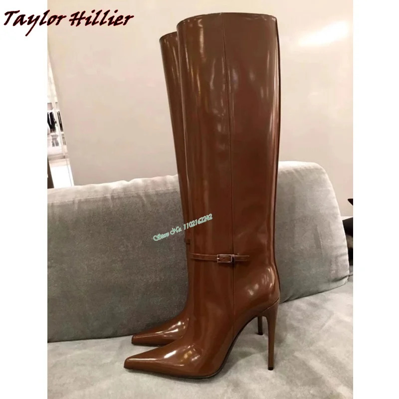 2023 Autumn Winter Cowhide Knee-High Long Pointed Toe Stiletto Heels Slip-On Slim Retro Sexy Versatile High Boots For Wome