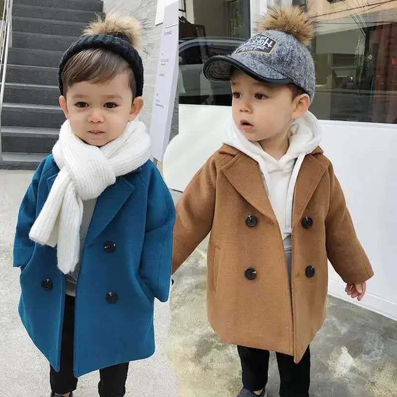 Winter grid jacket for boys and girls wool double-layer baby boy trench coat lapel autumn childrens coat spring wool coat W241023