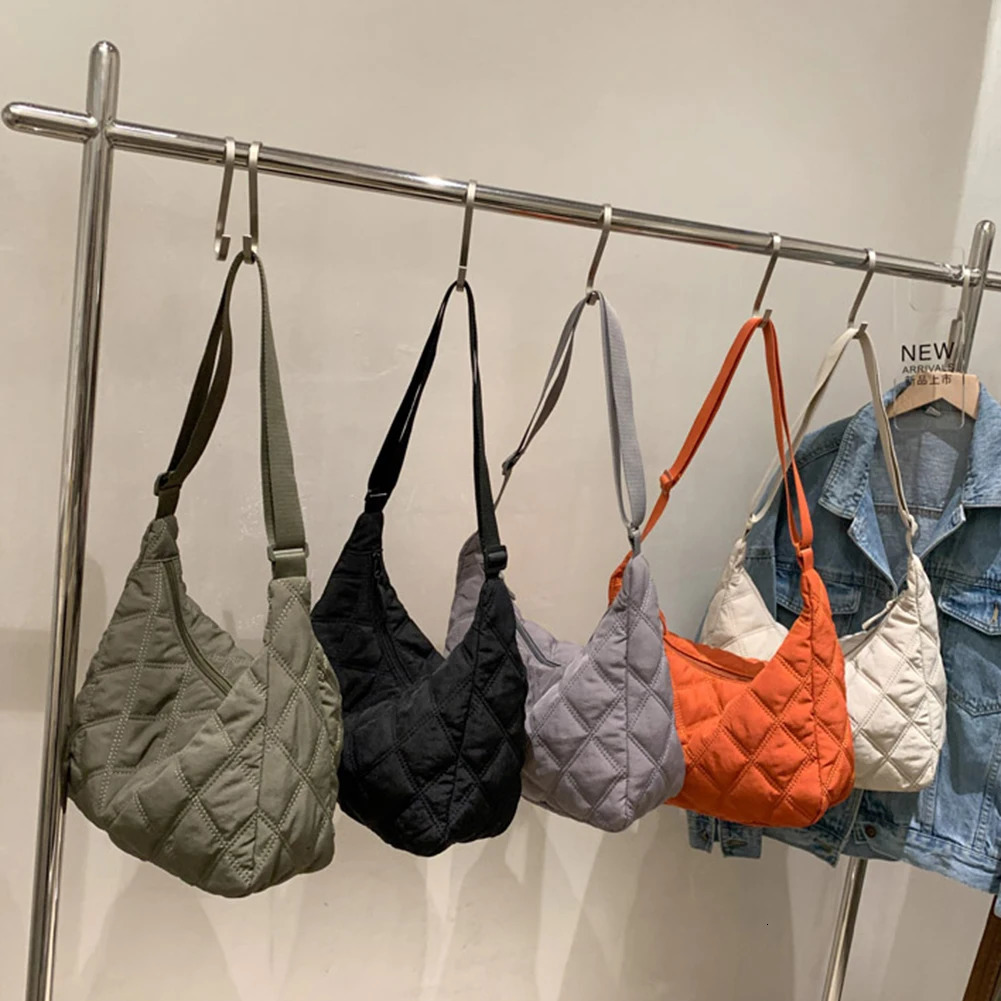 Fashion Padded Nylon Women Shoulder Bag Space Pad Down Cotton Shopper Crossbody Lady Female Winter Quilted Hobo Handbags 241017