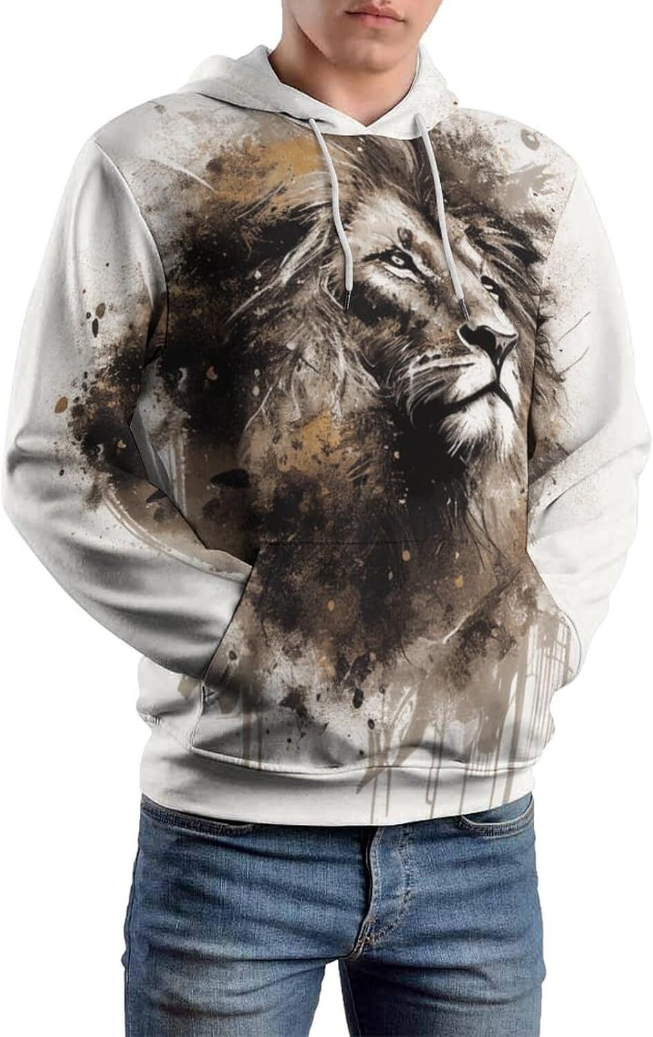 Hoodie for Mens Womens Mens Lion Hoodies Casual Fashion is cool Cool Hooded Sweatshirt Top for Men Graphic Hoodies sweatshirt Pullover Long Sleeve