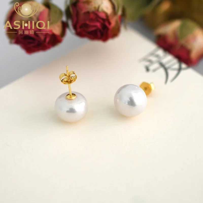 ASHIQI 925 Sterling Silver Natural Freshwater Pearl Stud Earrings White Pink Purple Gold plated for women JewelryX241023