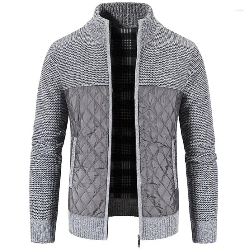 Mens Sweaters Men Cardigan Sweater Coat Autumn Winter Warmth Thickening Stand-up Collar Casual Male Clothing Knitted Stitching Jacket