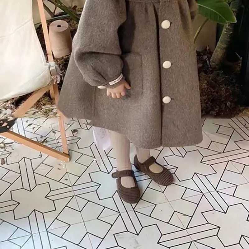 Baby girl wool coat autumn winter Korean version childrens doll collar medium long coat W241023