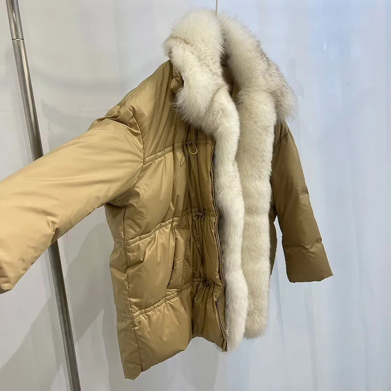 Winter fashion down jacket silver fox fur collar fluffy coat womens warm jacket goose down 241023