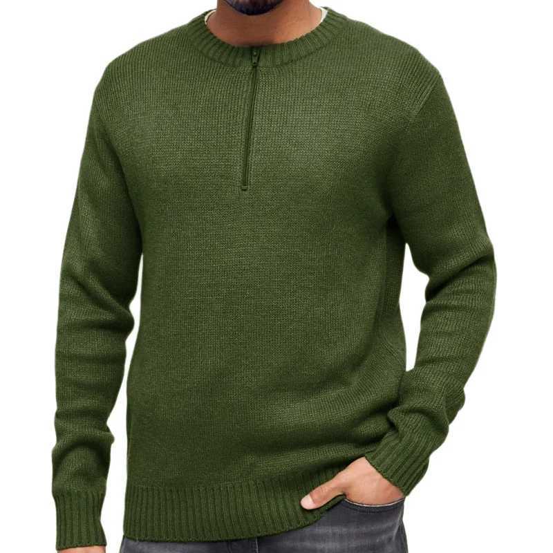 2024 Autumn New Casual Knitted Jumper Tops Mens Fashion Zipper Crew Neck Knit Sweaters For Men Leisure Solid Color Slim Sweater LX241024