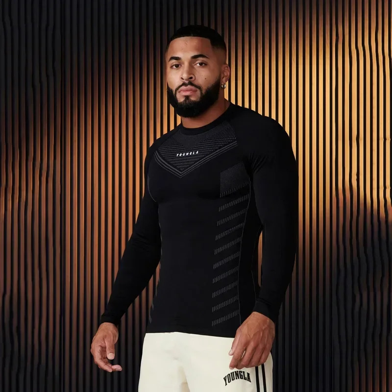 Young American Spring and Autumn men Long Sleeve T-shirt Gym Fitness Fast Drying Breathable Elastic Bottom Shirt 241024