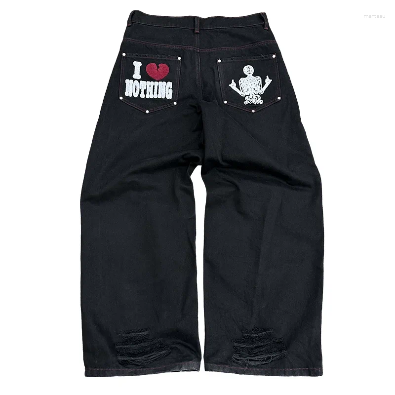Men's Jeans Y2K Baggy Harajuku Skeleton Embroidery High Quality Sweatpants Vintage Men Women Hip Hop Streetwear Casual Wide Leg Pants