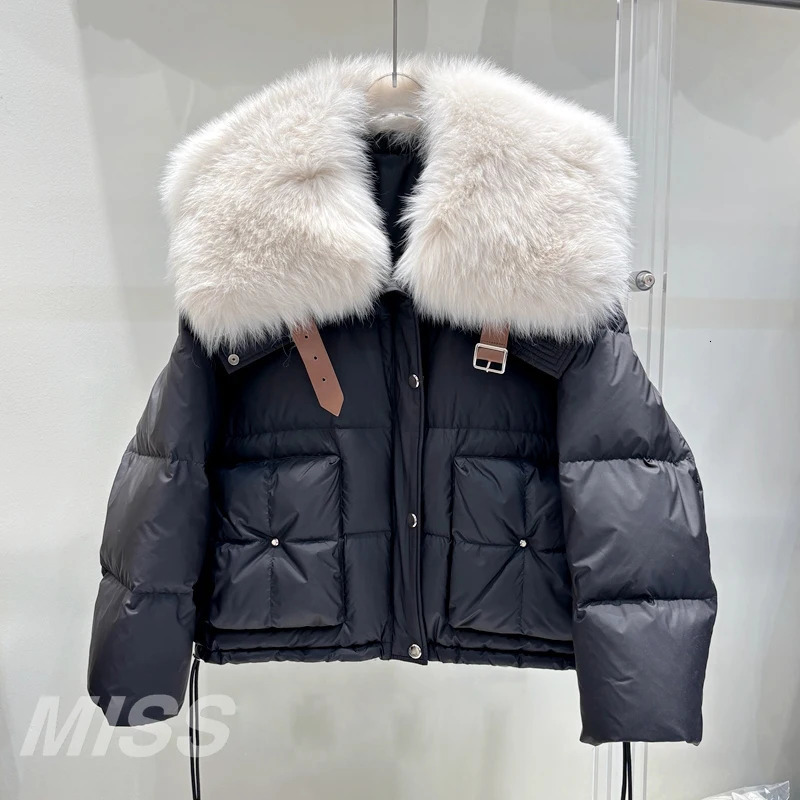 Natural Fox Fur Collar Womens Winter 90% White Duck Down Jacket Style Womens Short Warm Inflatable Jacket 241023