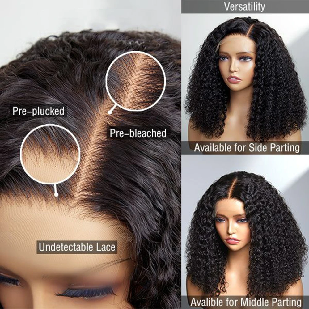 250% Density Brazilian Short Bob Jerry Curly Human Hair 13x4 Transparent Frontal Full Lace Front Wig Synthetic for Women