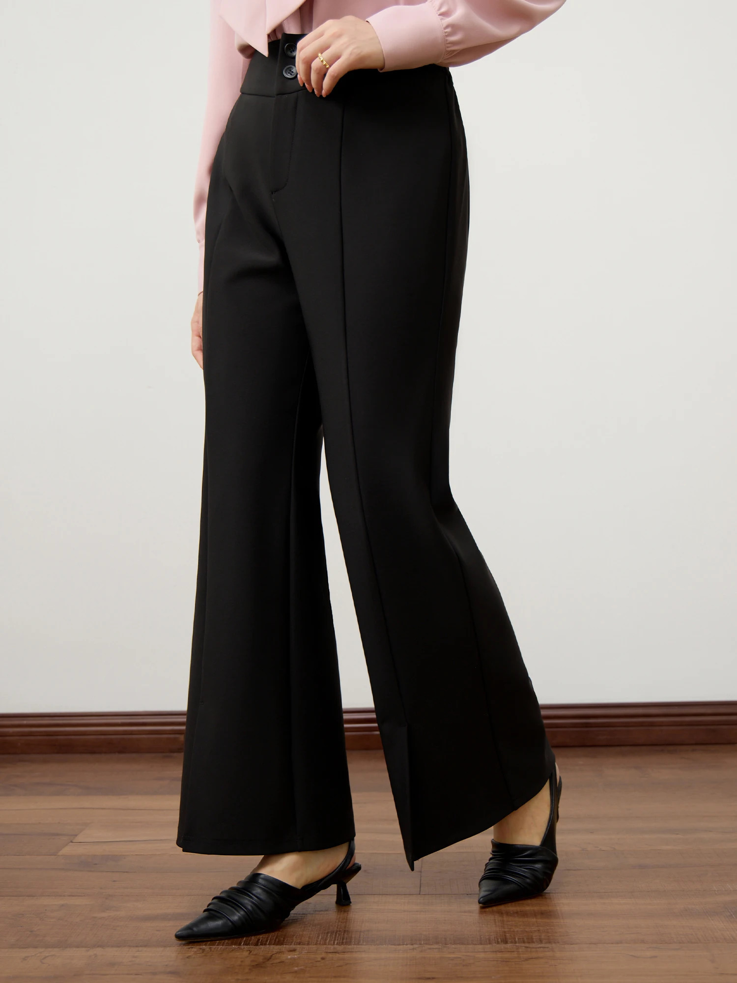 DUSHU 2 lengths Womens Black Set Pants High Waist Back Elastic Waist Diagonal Trouser Office Womens Flash Pants 24DS83324 241023