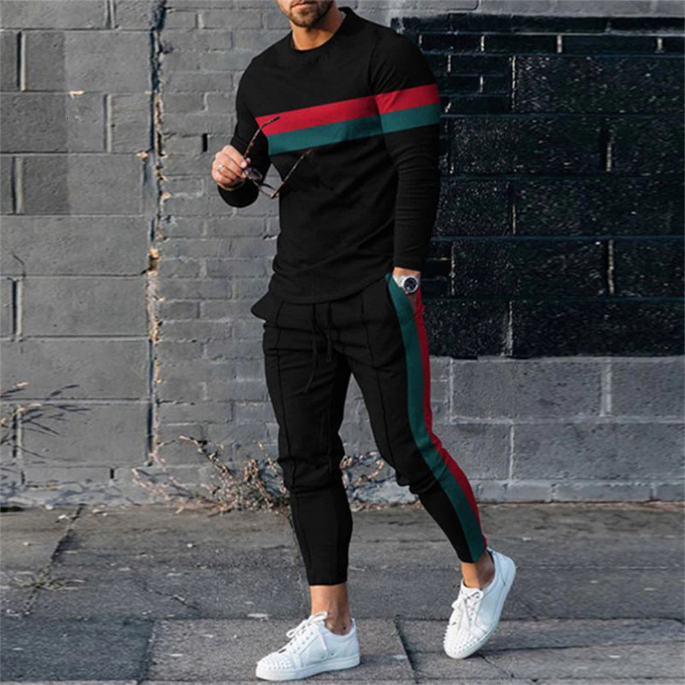 Summer Mens 2-piece Track Set Mens Long Sleeve T-shirtSports Pants Set Mens Oversized Sports Shirt 241024