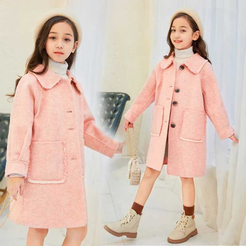 Spring and autumn jackets for girls aged 3 to 14 childrens clothing Korean thick wool coat full coat childrens fashion coat W241023