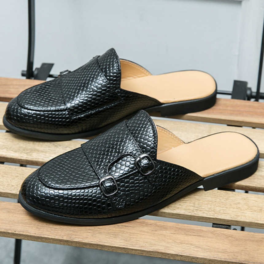 Men Dress Shoes Large Pointed Casual Shoes Leather Shoes Summer New Breathable British Half Drag Sandals Trendy Shoes 241009