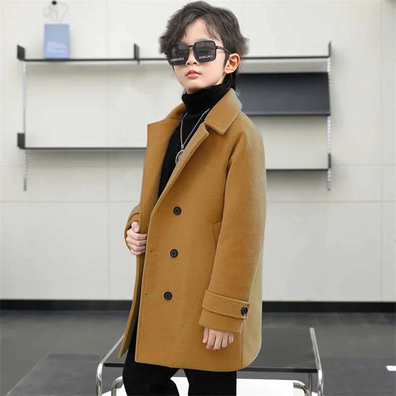 Mens wool coat windproof jacket 2024 black warm thick autumn cotton school childrens clothing W241023