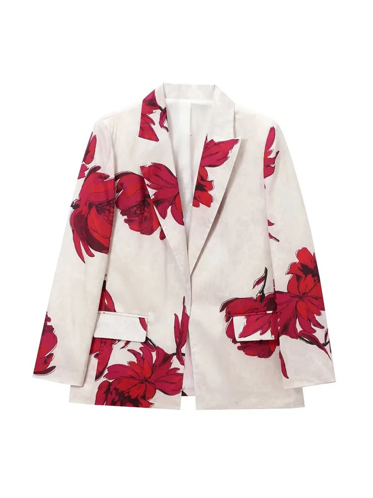 TRAF Elegant Print Blazer Suit and Wide Leg Pants Two 2 Piece Sets Outfits For Women Classic OL Work Street Outfit Tracksui 241023