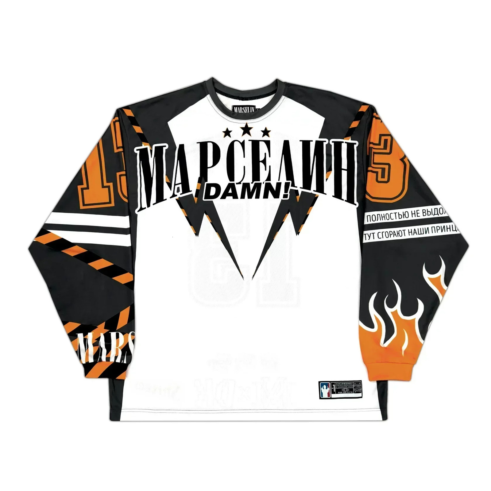 Russian streetwear Y2K T-shirt Harajuku hip-hop punk rock oversized T-shirt mens breathable V-neck long sleeved top 241024