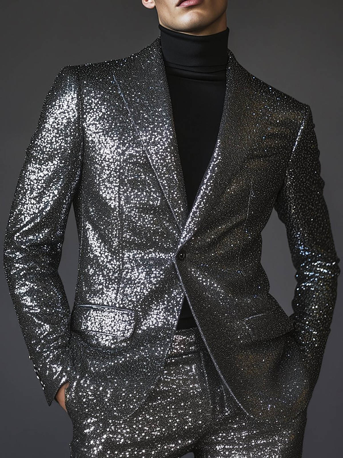 Bright Sequined Men Wedding Tuxedos Black Peaked Lapel Tailored Pants Suits Birthday Party Prom Groom Wear 2 Pieces